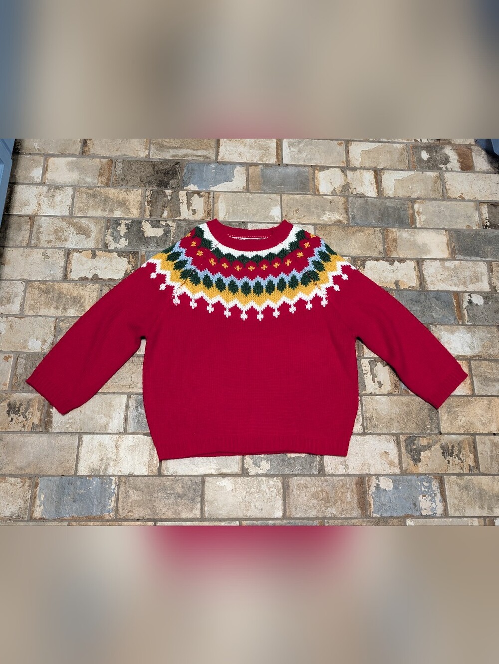 Weekend by Suzanne Betro Bright Red Waffle & Cable Knit Pullover Sweater